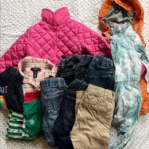 Girls 4t 12 piece bundle Pink Quilted Jacket, rain coat, denim, jammies